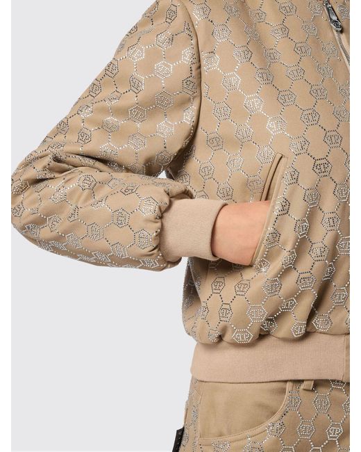 Philipp Plein Natural Pp Monogram Rhinestone Bomber Jacket