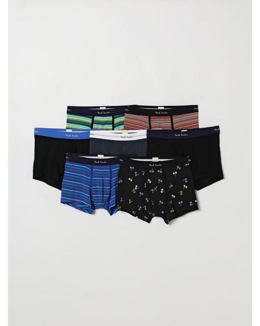Paul Smith Black Set Of 7 Striped Stretch Cotton Boxer Trunks With Logo for men