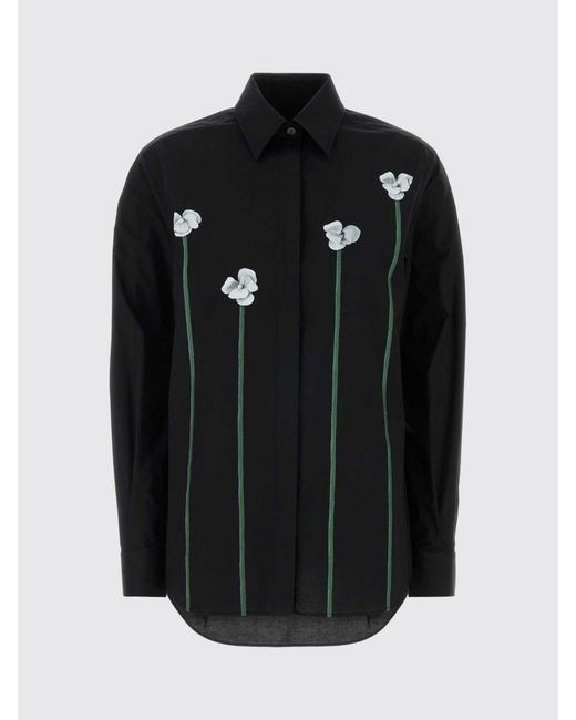 Moschino Black Stretch Cotton Shirt With Floral Print