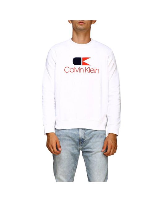 Calvin Klein Cotton Crew Neck Sweatshirt With Vintage Logo in White for ...