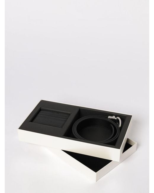 Emporio Armani White Hammered Leather Credit Card Holder And Belt Set for men