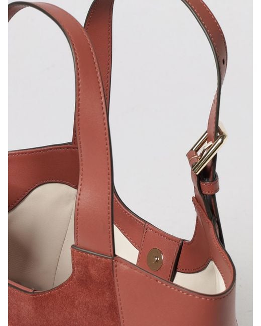 Furla Red Suede And Smooth Leather Shoulder Bag With Double Handle