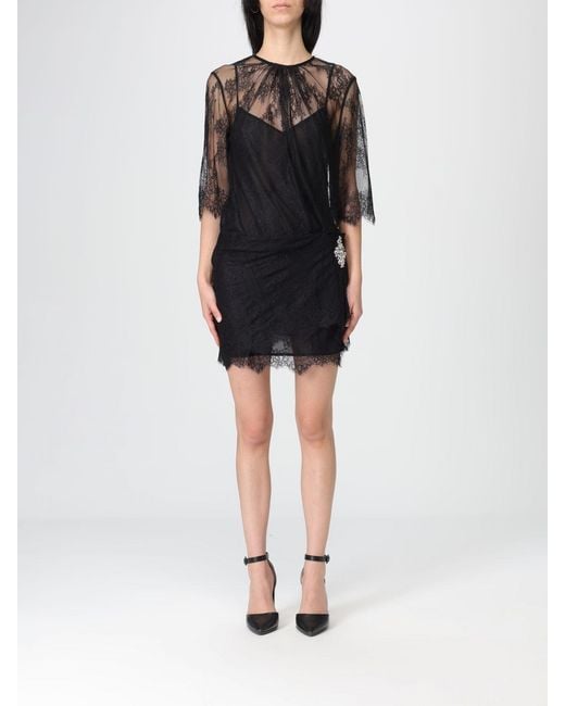 Liu Jo Lace Mini Dress With Jewel Buckle in Black | Lyst