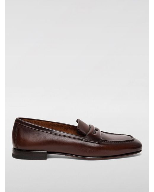 Santoni Brown Leather Loafers for men
