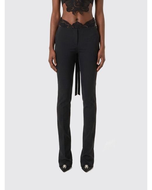 Blumarine Black Low-Rise Flared Crêpe Pants With Lace Inserts