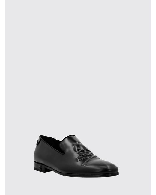 Philipp Plein Black Leather Loafers With Embossed Skull for men