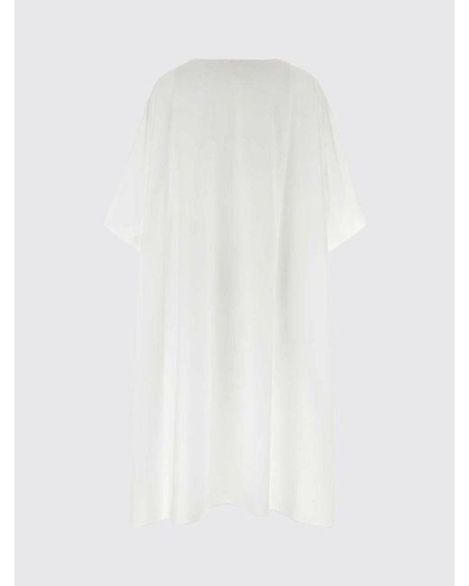 The Row White Midi Cotton Caftan With Crew Neck And Short Sleeves