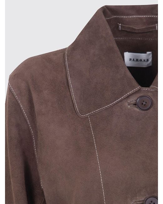 P.A.R.O.S.H. Brown Short Suede Leather Jacket P.A.R.O.S.H. With Patch Pockets