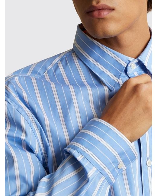 La Martina Blue Striped Long-Sleeved Cotton Shirt for men