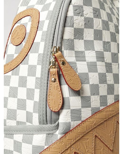 Sprayground Natural Checkerboard Backpack With Shark Crew Logo And Laptop Pocket for men