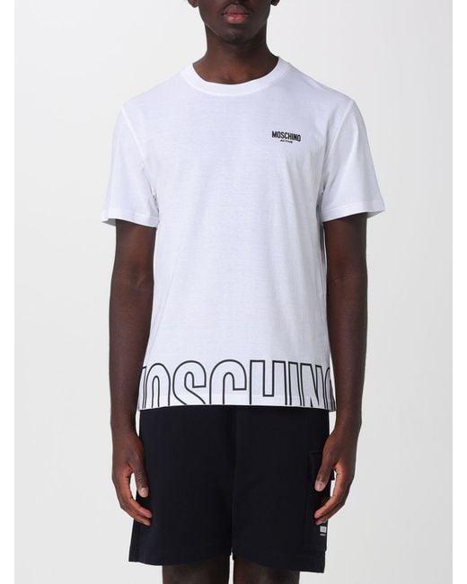Moschino White Cotton Crew Neck T-Shirt With Contrast Logo for men