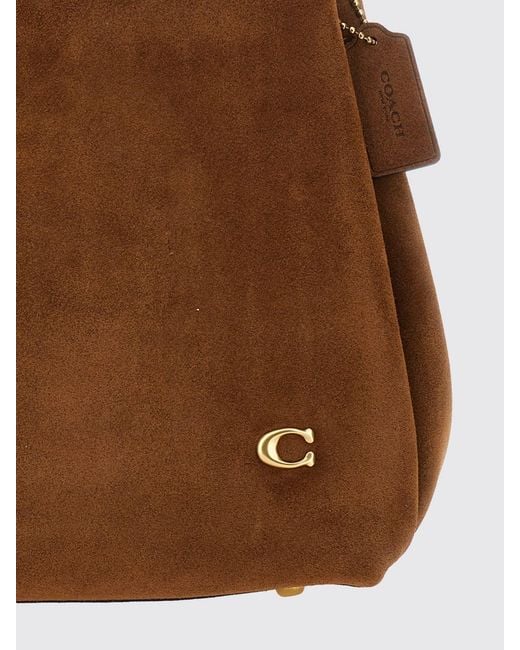 COACH Brown Lana Monogram Leather And Suede Shoulder Bag With Double Handle