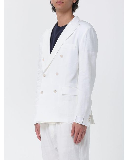 Paolo Pecora White Linen And Viscose Double-Breasted Blazer for men