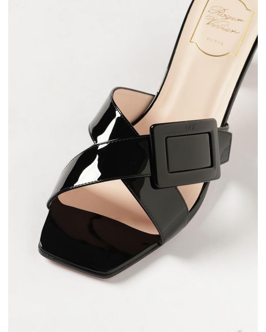 Roger Vivier Black Belle Vivier Patent Leather Mules