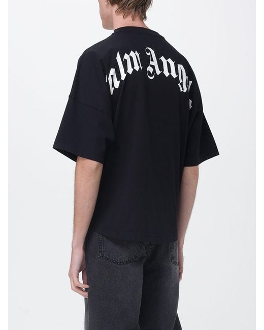Palm Angels Black Cotton T-Shirt With Logo for men