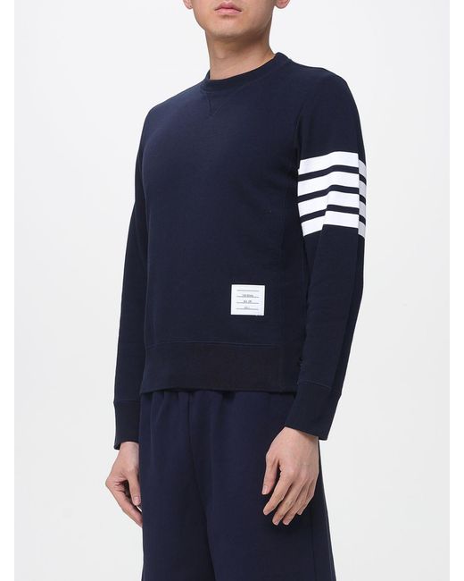 Thom Browne Blue Cotton Crew Neck Sweatshirt With 4-Bar Logo for men