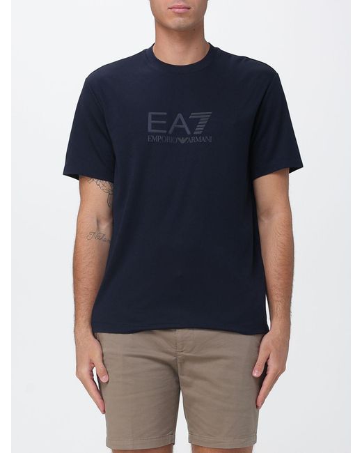 EA7 Blue Cotton T-Shirt With Logo for men