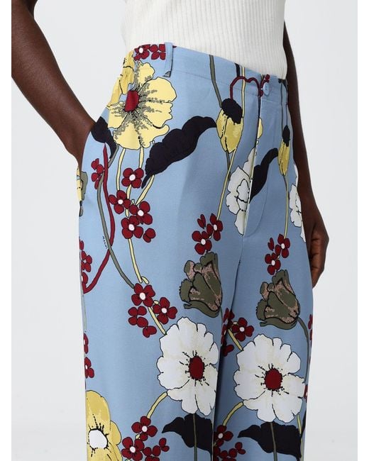 Marni Blue Floral Print Viscose Palazzo Trousers