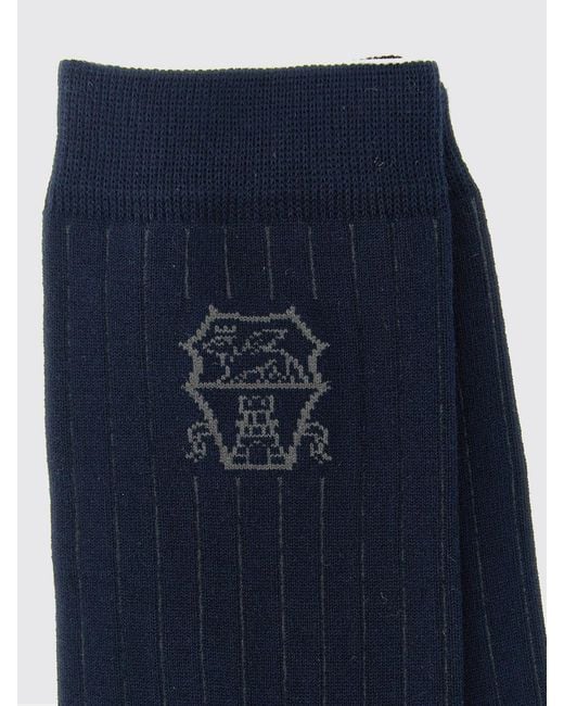 Brunello Cucinelli Blue Ribbed Cotton Socks With Logo for men