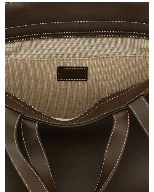 A.P.C. Black Le Drummer Large Smooth Leather Tote Bag With Four Handles And Logo
