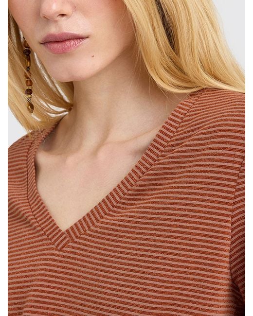 Momoní Brown MomonÌ Striped V-Neck T-Shirt