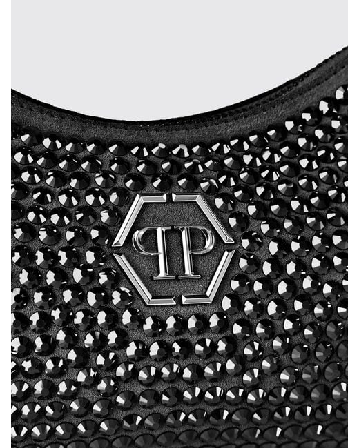 Philipp Plein Black Leather Bag With Rhinestones
