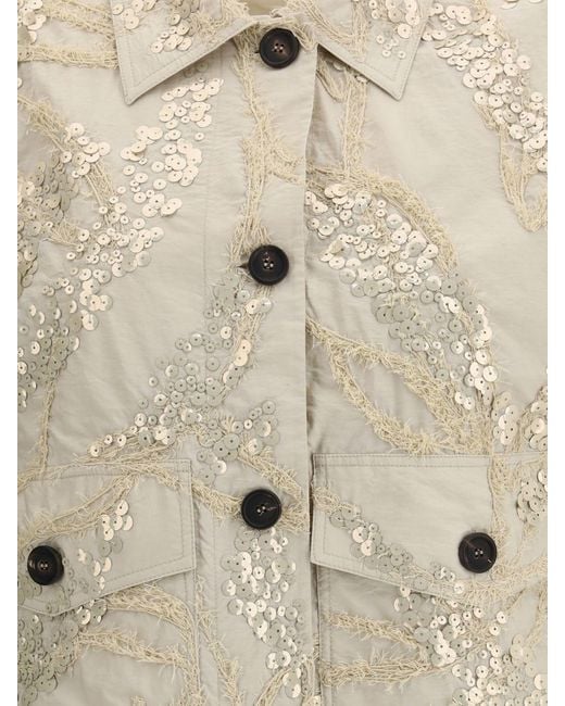 Brunello Cucinelli Natural Cotton Poplin Sahariana With Embroidery