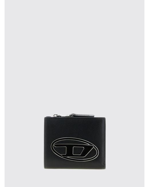 DIESEL Black 1Dr Bi-Fold Leather Wallet Oval D