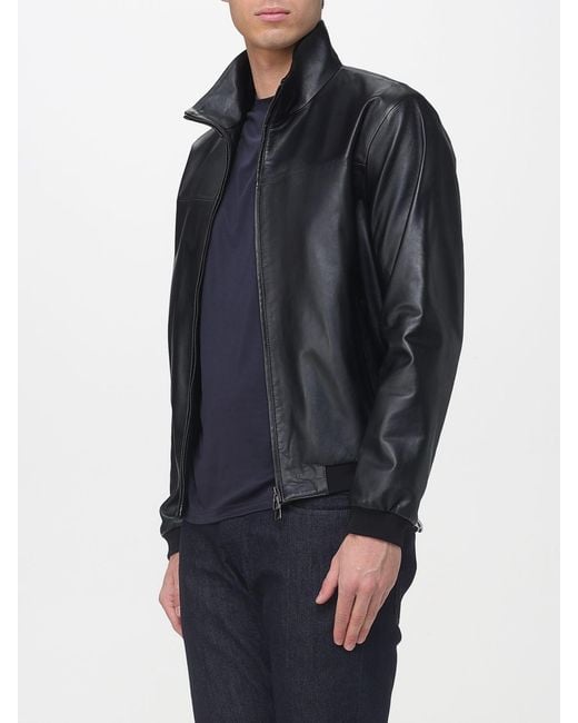 Emporio Armani Black Lambskin Leather Jacket for men