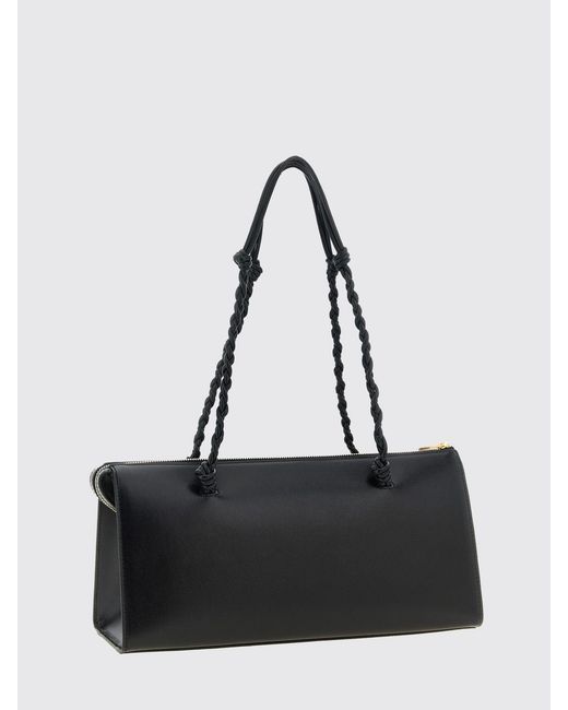 Jil Sander Black Large Tangle Calfskin Leather Shoulder Bag With Braided Handle