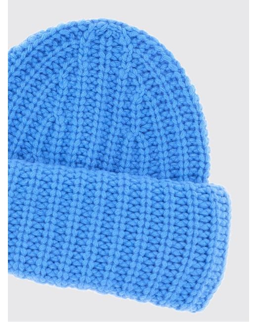 Lisa Yang Blue Ribbed 100% Cashmere Beanie Hat With Turn-Up Cuff