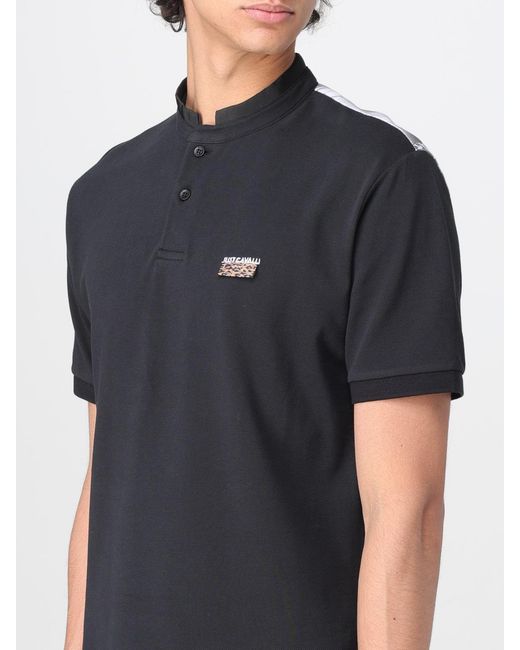 Just Cavalli Black Mandarin Collar Polo Shirt for men