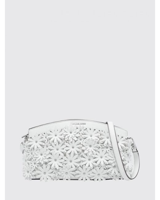 Michael Kors White Athena Polyurethane Blend Clutch With Floral Appliqués