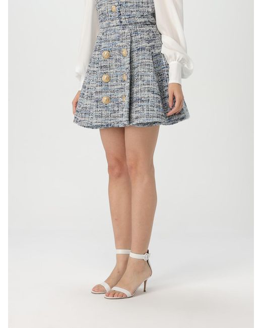 Balmain Blue Tweed Skirt With Pleats