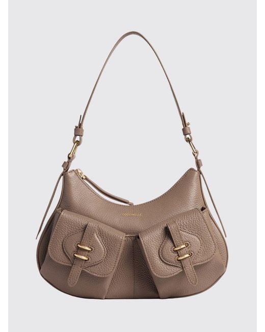 Coccinelle Brown Mavery Grained Leather Shoulder Bag With Zip Closure