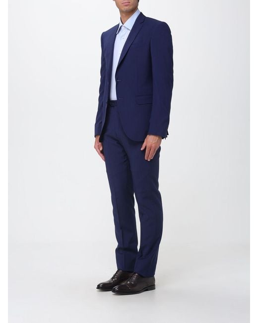 Emporio Armani Blue Single-Breasted Virgin Wool Suit for men