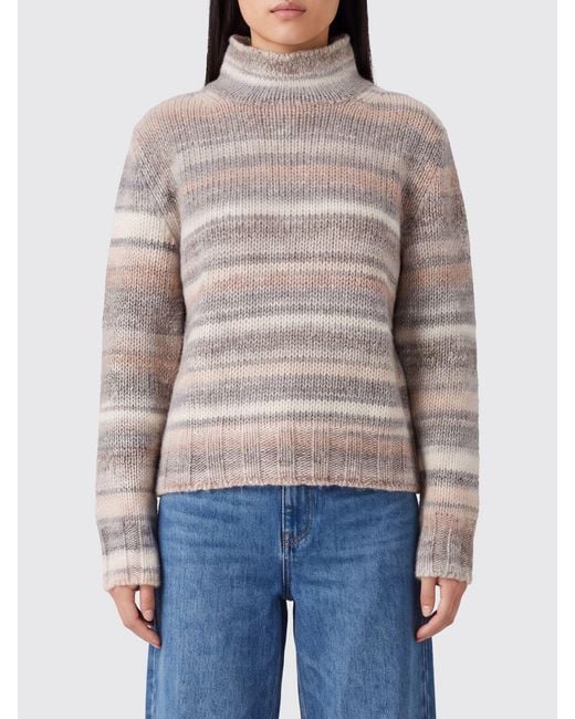 Kangra Natural Striped High-Neck Wool-Blend Sweater With Long Sleeves