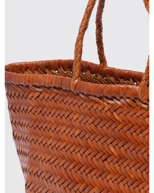 Dragon Diffusion Brown Triplo Salto Woven Leather Handbag With Double Handle
