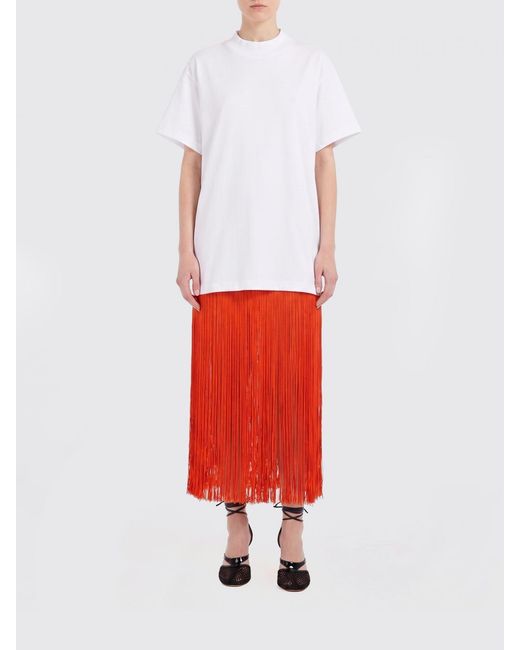 Alaïa Red Fringed Cotton Crew Neck T-Shirt