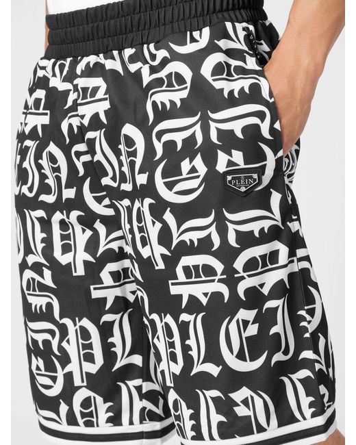 Philipp Plein Black Gothic Jersey Sport Shorts With Monogram Logo Print for men