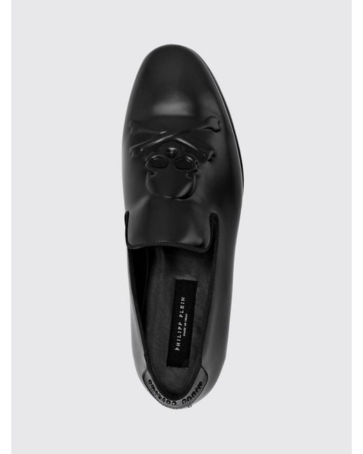 Philipp Plein Black Leather Loafers With Embossed Skull for men