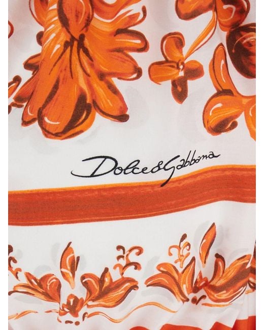 Dolce & Gabbana Orange Dolce &Amp Gabbana Cropped Cotton Top With Maioliche Print And Boat Neck