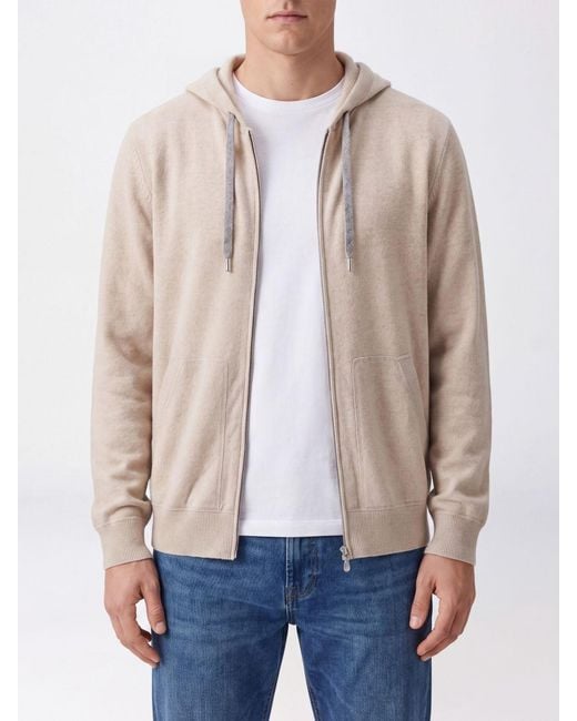 Brunello Cucinelli Natural Pure Cashmere Zip-Up Hoodie for men