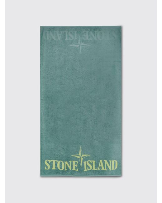 Telo da bagno in spugna con logo ricamato di Stone Island in Green da Uomo
