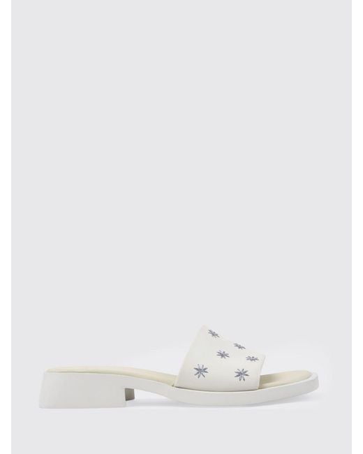 Camper White Dana Leather Sandals With Floral Embroidery