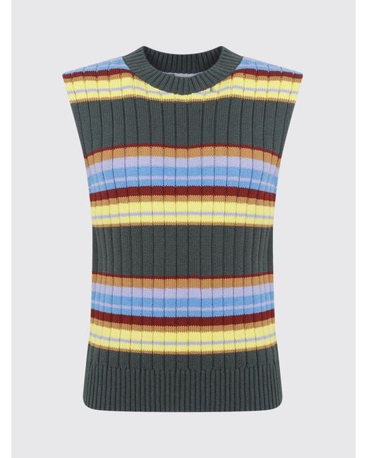 Dries Van Noten Blue Striped Cotton-Wool Blend Crewneck Sleeveless Jumper for men