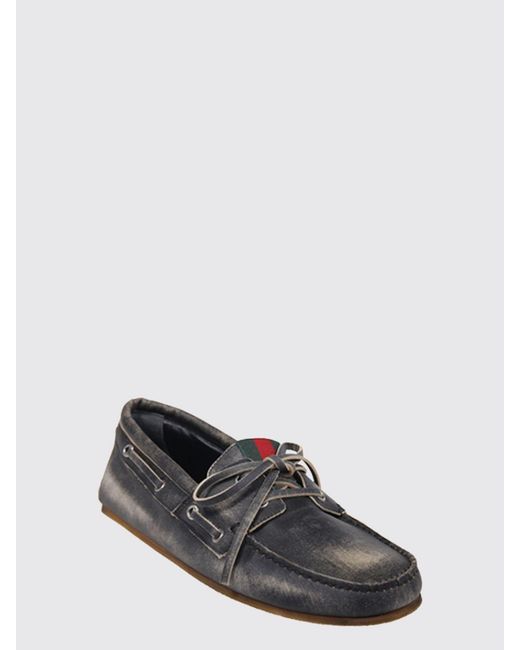 Gucci Gray Used Leather Boat Loafers for men