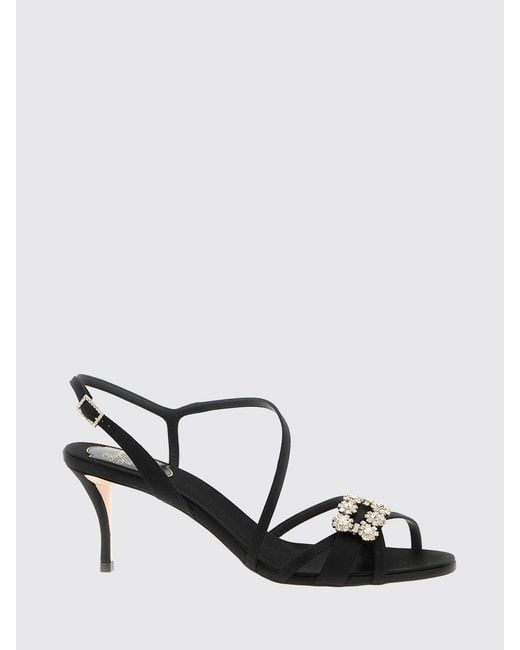 Roger Vivier Black Efflorescence Satin Sandals With Jewel Buckle