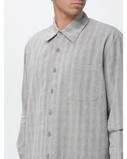 Our Legacy Gray Linen And Cotton Blend Shirt With French Collar And Patch Pocket for men