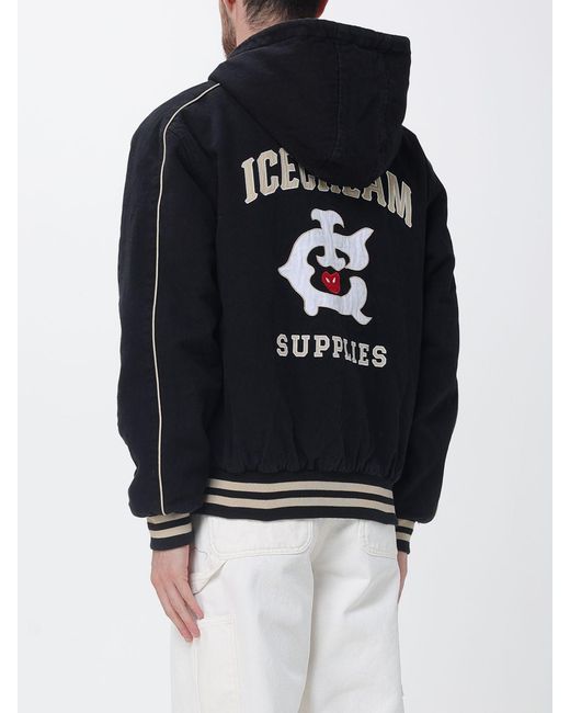 ICECREAM Blue Cotton Bomber Jacket With Hood And Logo for men